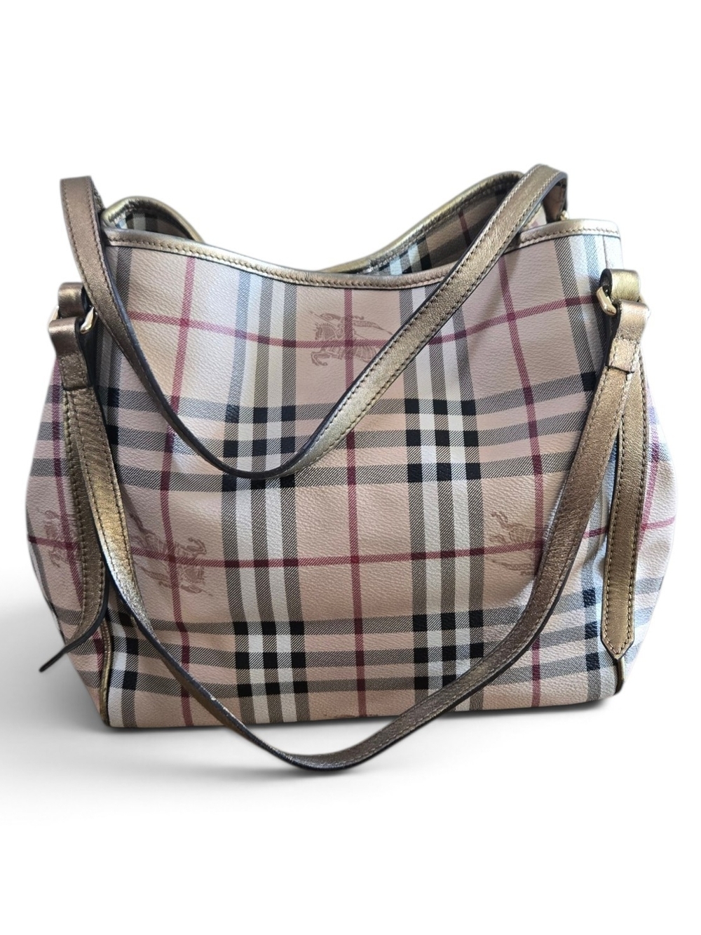 Burberry Beige Plaid Shoulder Bag with Metallic Trim